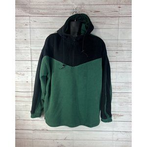 Winner Men's Pull over Hoodie Size L Green Black fleece Sweatshirt 1/4 Zip